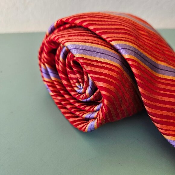 Ted Baker London Red Orange Purple Silk Striped Paisley Tie Necktie Made in USA - Picture 5 of 8